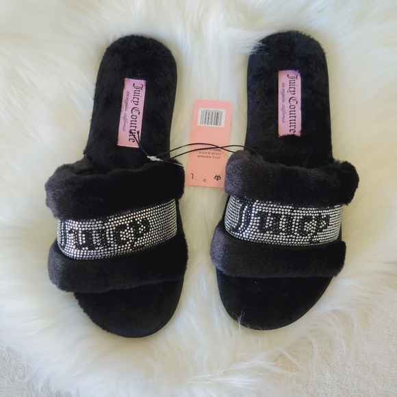 ✨️SOLD✨️💖Juicy Couture Faux Fur Bling Logo black Slippers💖 - Picture 5 of 5